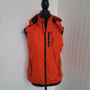 Lauren Ralph Lauren L-RL Active Orange Navy Full Zip Athletic Vest Women’s Sz M